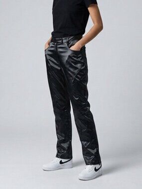 Oscar Leopold Black PVC and Polyurethane Moto Pants